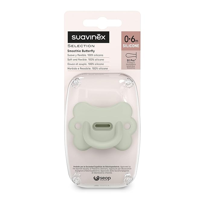 Color Essence SX PRO Silicone Butterfly Baby Pacifier 1Pk, Made with 100% Soft Silicone, Baby Essentials Perfect for Breastfeeding Babies, Designed in Spain, 0-6 Mths, Green