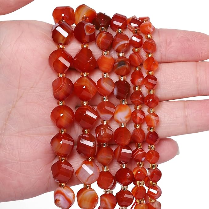 34pcs Natural Red Striped Agate Stone Beads - Image 4