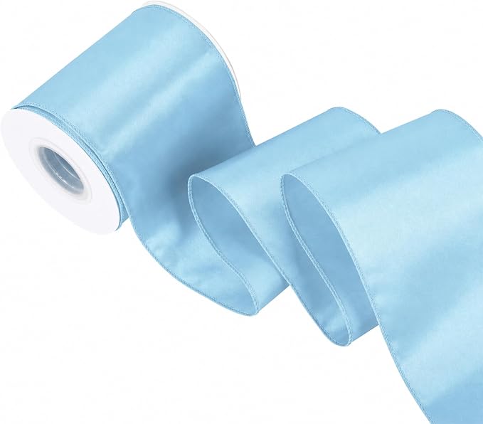 Light Blue 4 Inch Continuous 15 Yards Satin Wired Ribbon by Simplegoal