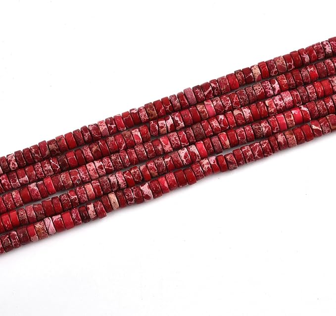 190pcs 4x2mm Red Natural Sea Sediment Imperial Jasper Heishi Disc Rondelle - Image 2