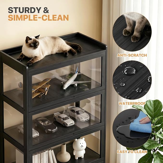 Magshion Display Cabinet with Flip-Up Doors, Balck | Full 4-Side Clear Acrylic - Image 6