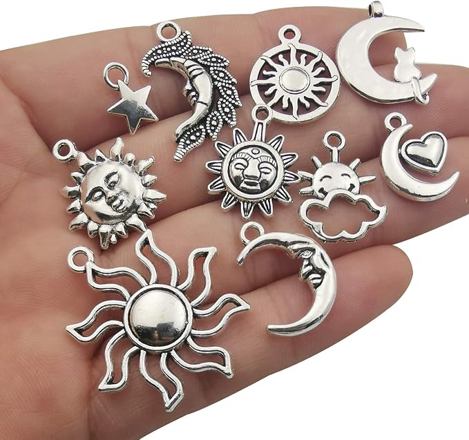 100g Craft Supplies Mixed Antique Silver Sun Moon Stars Charms Pendants - Image 3
