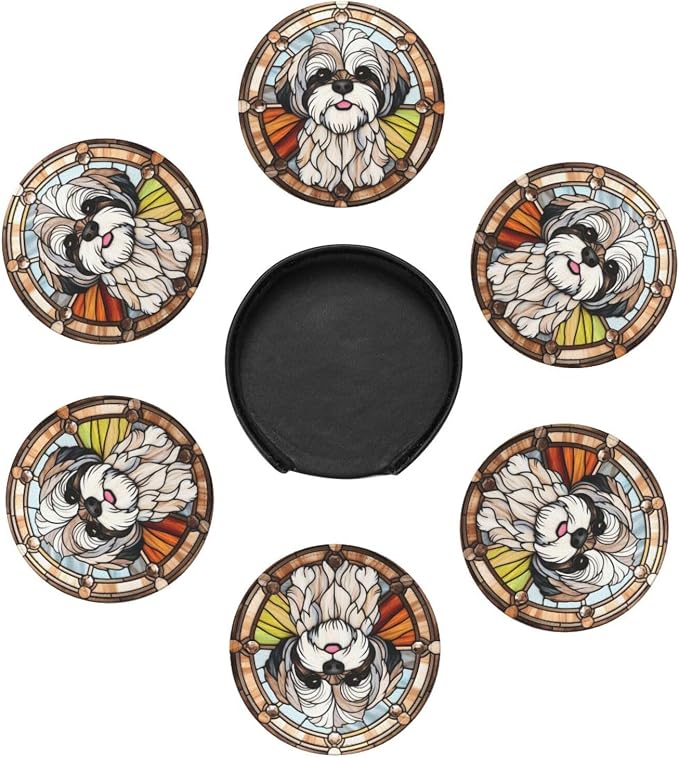 Drink Coaster Set of 6, Shih Tzu Dog Mom Lover Gift, Leather Drink Coasters - Image 4