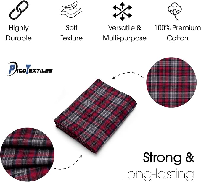 Pico Textiles 1 Yard Red and Gray Tartan Plaid Flannel Fabric - Image 5