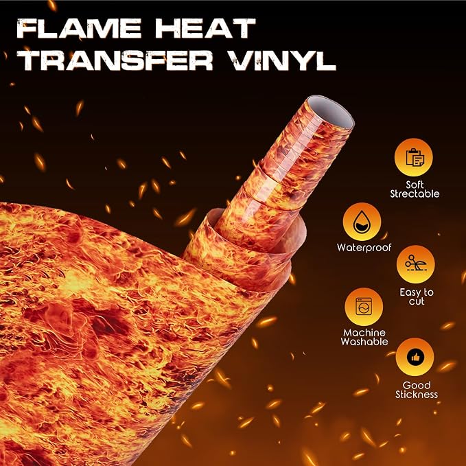 Tintnut Orange Red Flame Heat Transfer Vinyl Roll, stretch washable, compatible - Image 2
