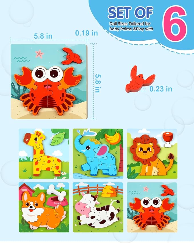 Wooden Puzzles for Toddlers 1-3, Montessori Educational Learning Toys for Kids - Image 5