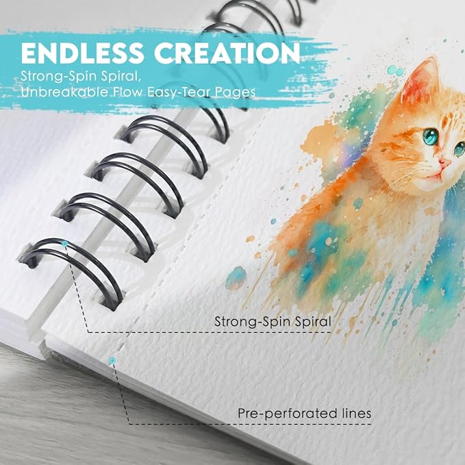 KOVIEDE 100% Cotton Watercolor Paper Pad 3 Pack Cold Press 140lb/300gsm Spiral - Image 2