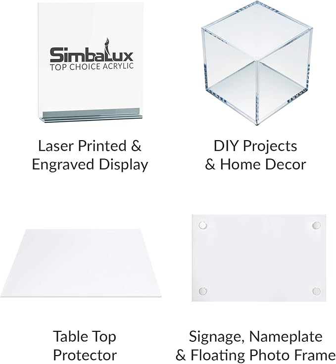 SimbaLux Acrylic Sheet Clear Cast Plexiglass 12” x 12” 1/4” Thick | Square Panel - Image 6