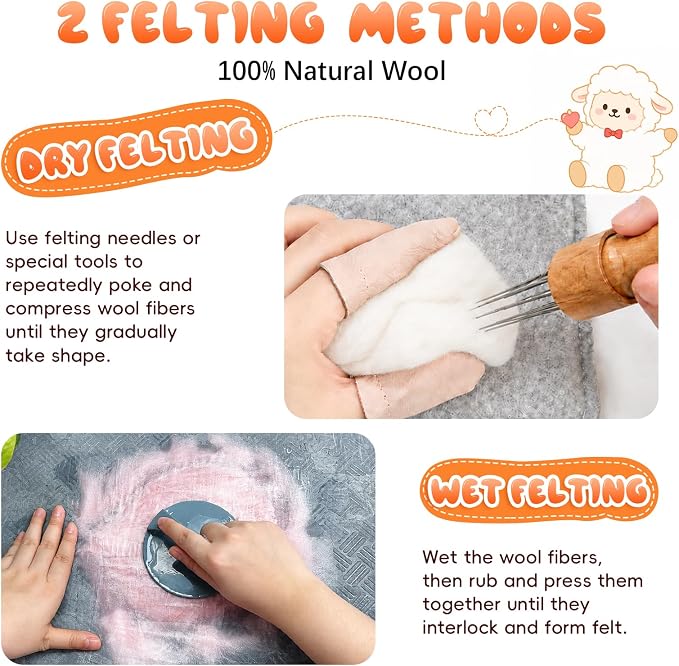 3.53oz Wool Roving: Needle Felting Wool White Roving Wool Felting Supplies Pure - Image 7