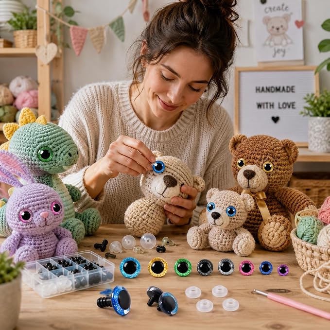 160Pcs Large Safety Eyes Glitter Plastic Craft Crochet Dolls Eyes - Image 4