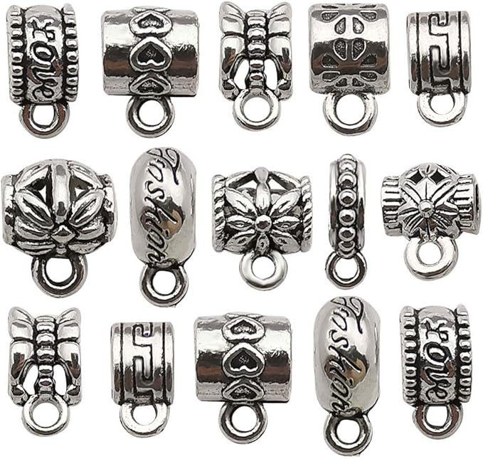 100 pcs Clasp Bail Beads Charms, Bail Tube Beads, Loose Spacer Bead, Bead by WOCRAFT