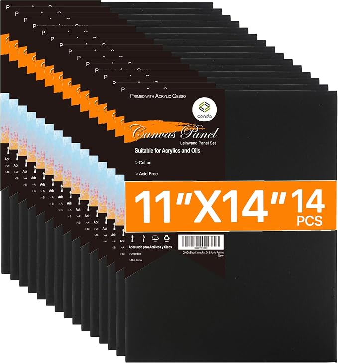 CONDA Black Canvases for Painting 11x14 inch, 100% Cotton Acid-Free, Canvas by CONDA