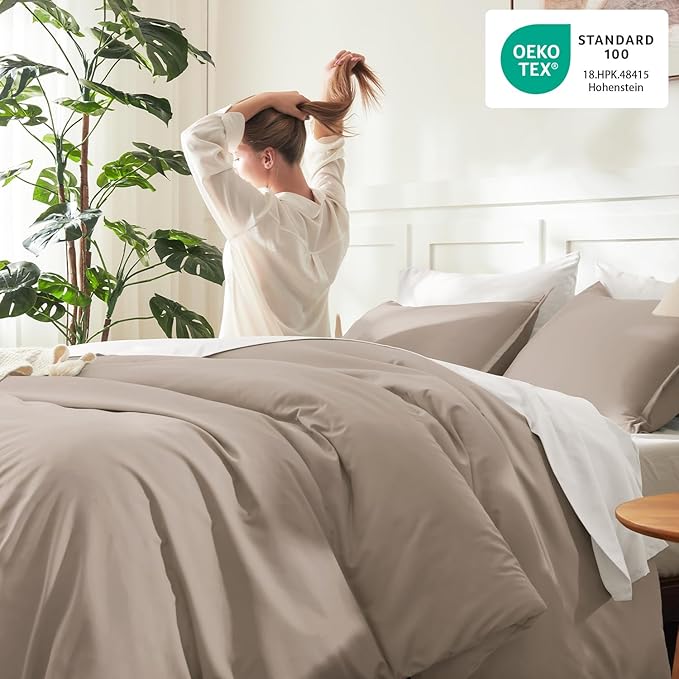 Litanika Light Coffee Comforter King Size, 3 Pieces Lightweight Solid Bedding - Image 4