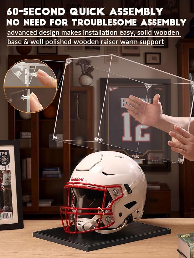 JupDec Football Helmet Display Case, Full Size Acrylic Baseball Motorcycle - Image 2