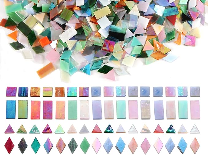 Lanyani Iridescent Glass Mosaic Tiles Bulk, 4-Shapes 700 Pieces Sparkle - Image 2