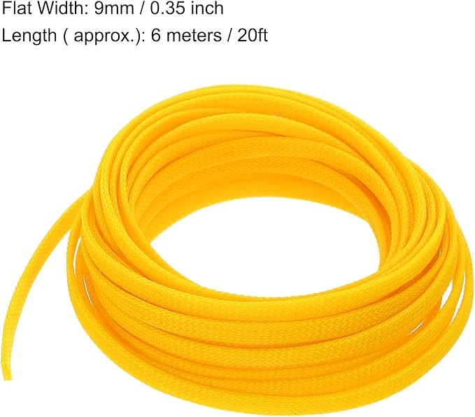 uxcell PET Expandable Sleeving 20ft 1/4" Yellow Cable Management Sleeve Cord - Image 3