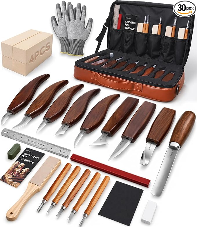 Wood Carving Kit, Deluxe Whittling Kit, 9 Wood Carving Knives 5 Chisels 4 Blocks by Unknown
