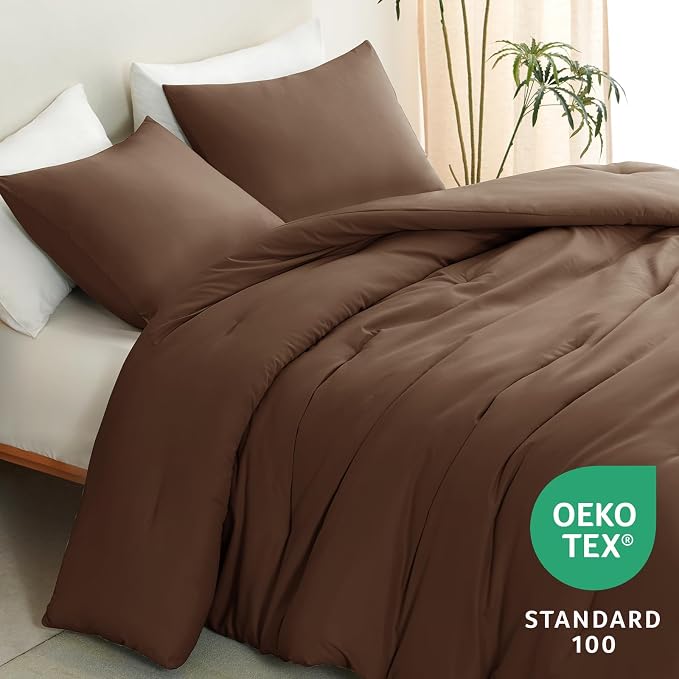 CozyLux Oversized King Comforter Set Brown, 3 Pieces 120x98 Solid Breathable - Image 8