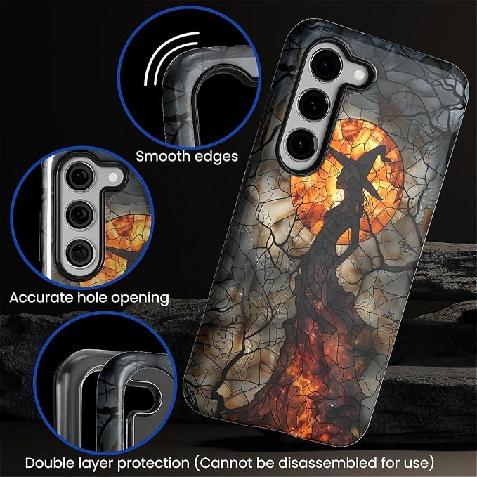 Case for Samsung Galaxy S23 Case, Halloween Witch Moon Stained Glass Design - Image 3