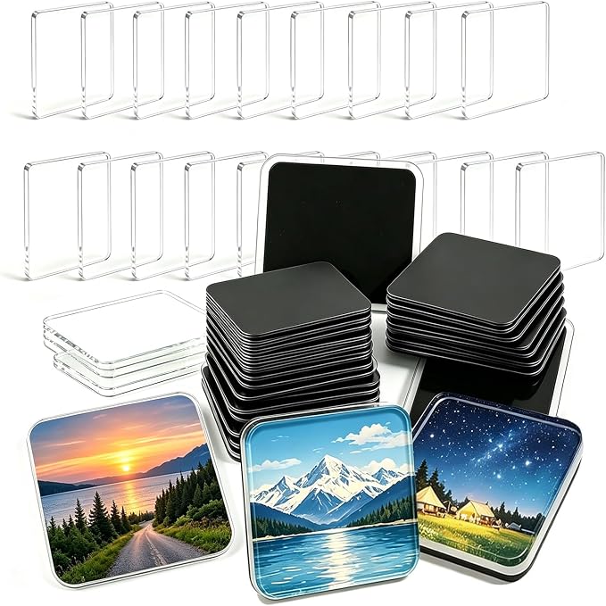 DIY Photo Fridge Magnet Kit, 25 Clear Acrylic Magnet Blanks by DMUPNICK