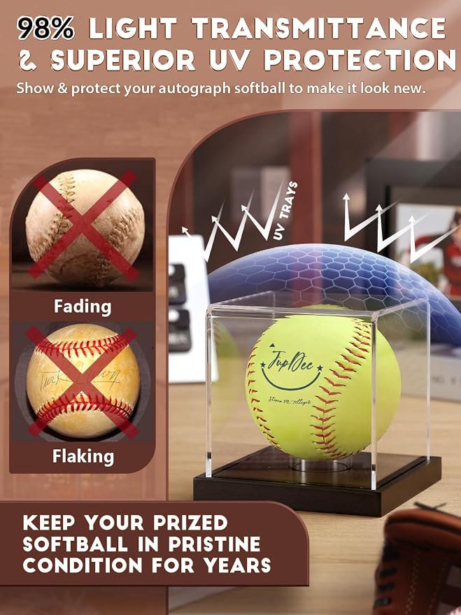 JupDec Softball Display Case Clear Acrylic Ball Holder, UV Protected Cube - Image 4