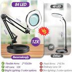 12X Magnifying Glass with Light and Stand, 5 Color Modes 10 Stepless Dimmable - Image 8