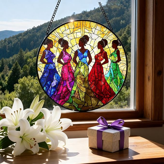 Greatingreat Stained Glass Window Hanging, Home Room Decor 7.8 Inch African - Image 6