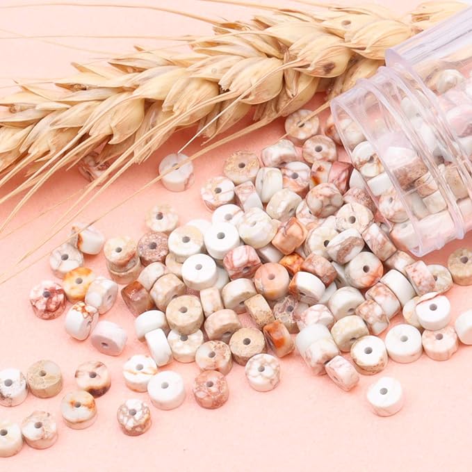 Natural Stone Heishi Beads for Necklace Making, 4mm x 2mm Small Flat Round - Image 7