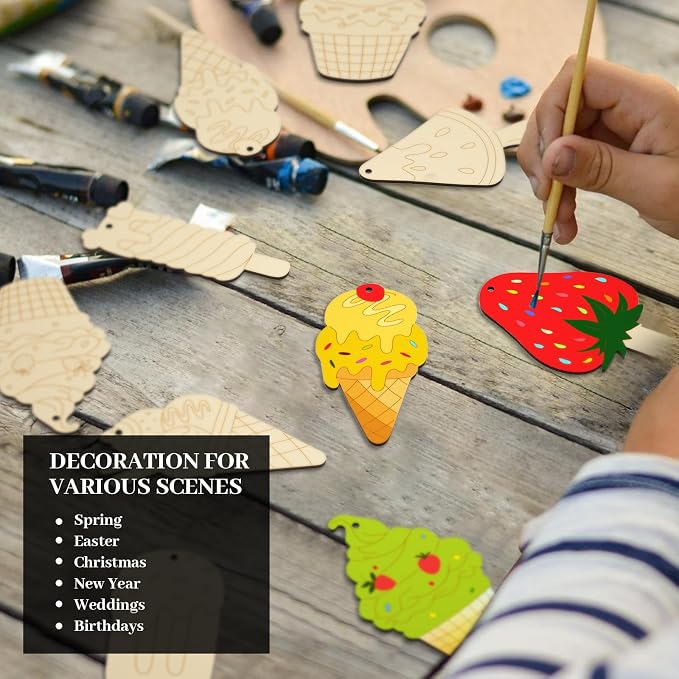 Subacy 80 PCS Unfinished Wood Cutouts 8 Styles DIY Wooden Spring Ornaments - Image 7
