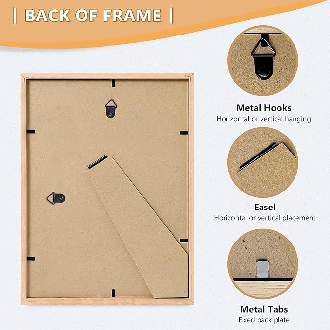 ATOBART 8x10 Set of 2 Oak Wood Picture Frame Solid Wooden Photo Frame Natural - Image 4