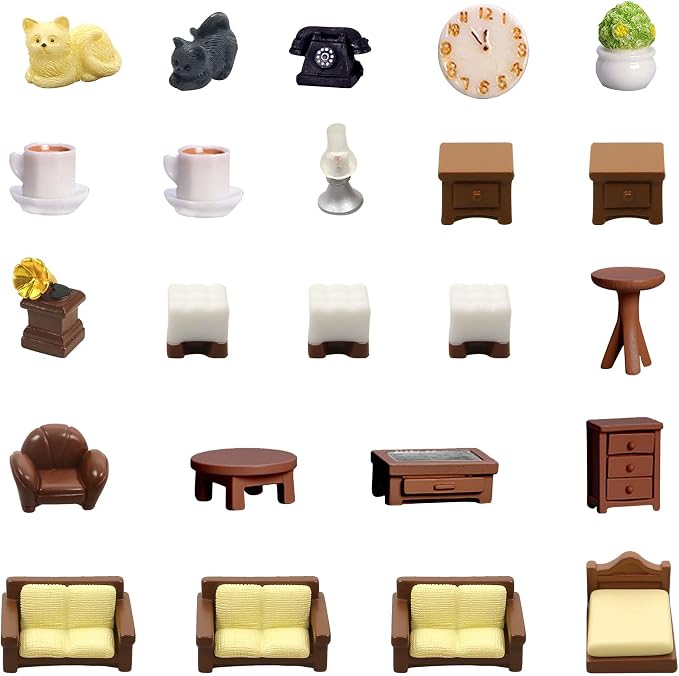 23pcs Brown Dollhouse Mini Furniture Kit Decoration DIY Accessories Including - Image 2