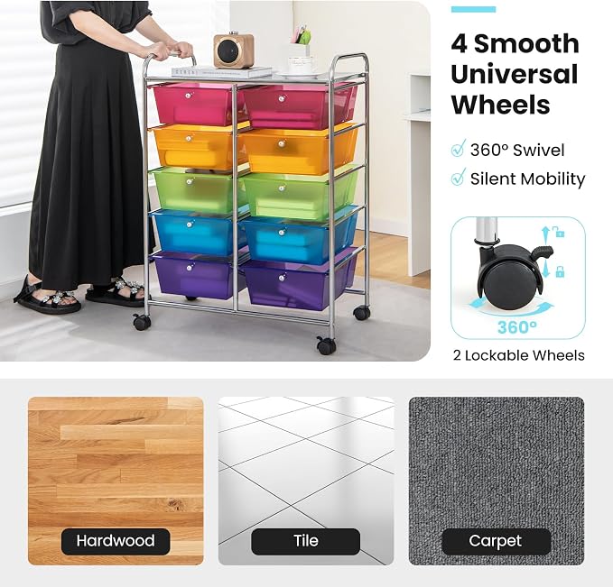 Giantex 10 Drawers Rolling Cart, Classroom Organizers, Storage Cart - Image 6