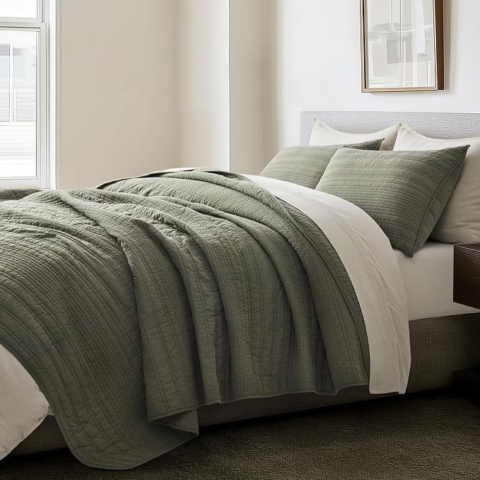 EVERGRACEHOME 100% Cotton Modern Lines Quilt Set King Size, Pre-Washed Soft - Image 5