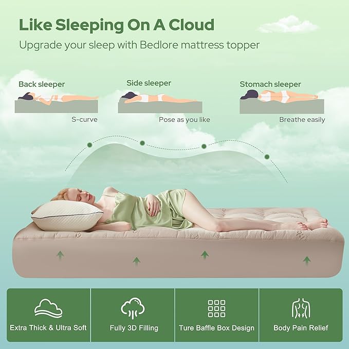 BEDLORE Twin Mattress Topper Viscose Derived from Bamboo, Thick Pillow Top - Image 4