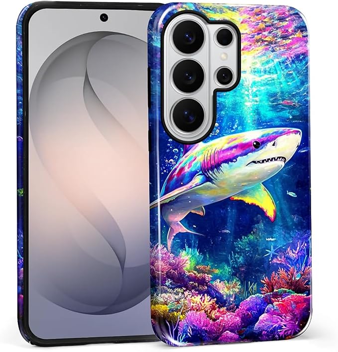 for Samsung Galaxy S26 Ultra Case, Colorful Ocean Sharks Pattern Glossy 2 in 1 by Teonvpu