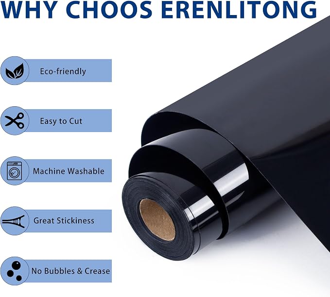 RENLITONG Black Iron on Vinyl 12Inch by 50ft Roll Heat Transfer Vinyl - Image 3