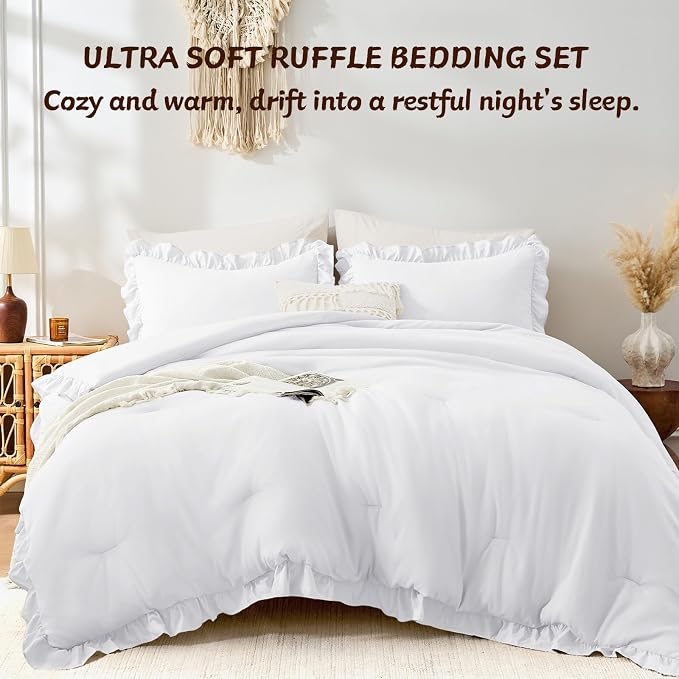 FUANNA Twin Comforter Set White, 2 Pieces Ruffle Twin Bed Set, Fluffy Twin - Image 5