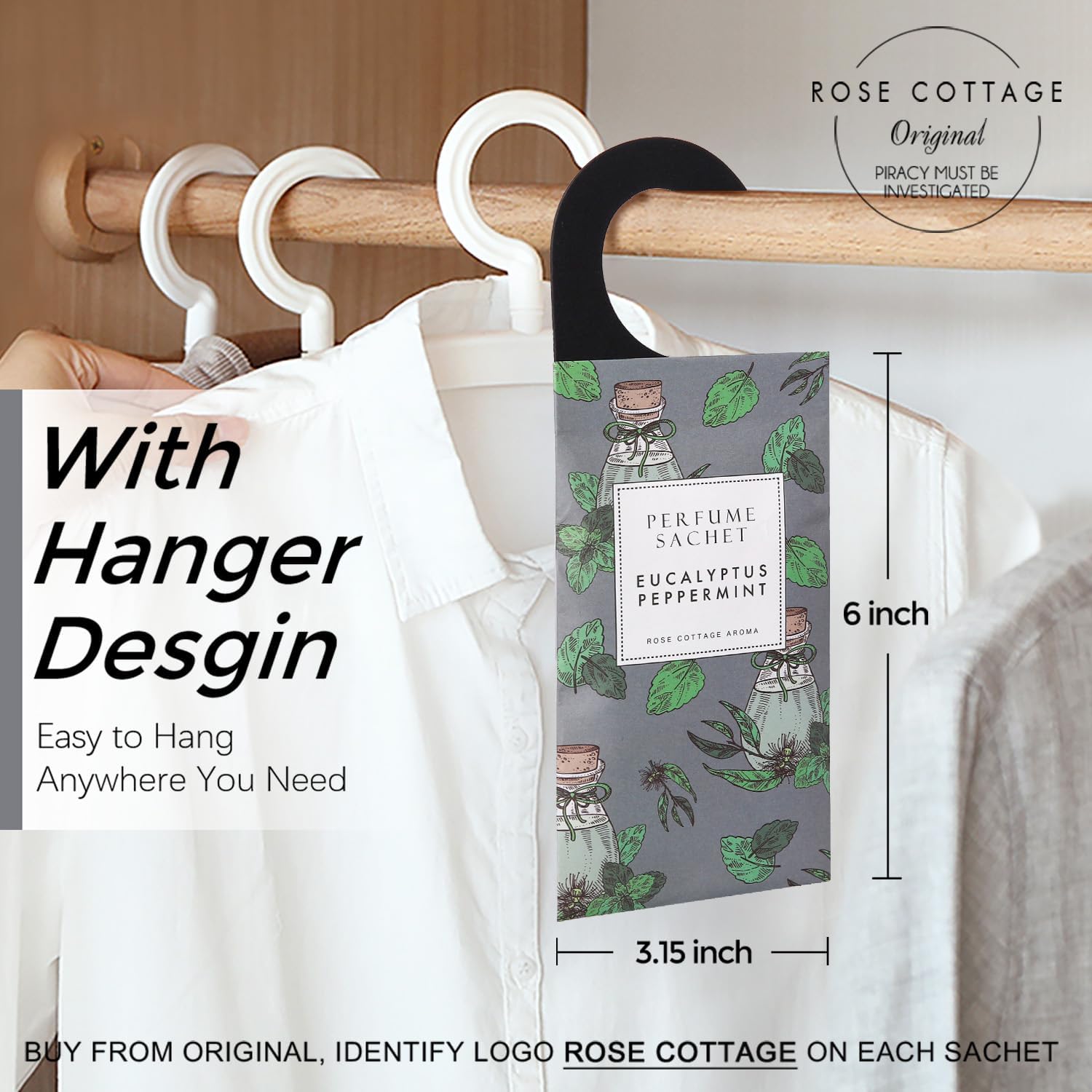 ROSE COTTAGE Large 12 Packs Eucalyptus Peppermint Hanging Closet Air Freshener Scented Sachets Long Lasting Smell Goods