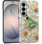 for Samsung Galaxy S26 Case, Stained Glass Frog Flowers Pattern Glossy 2 in 1 by Teonvpu