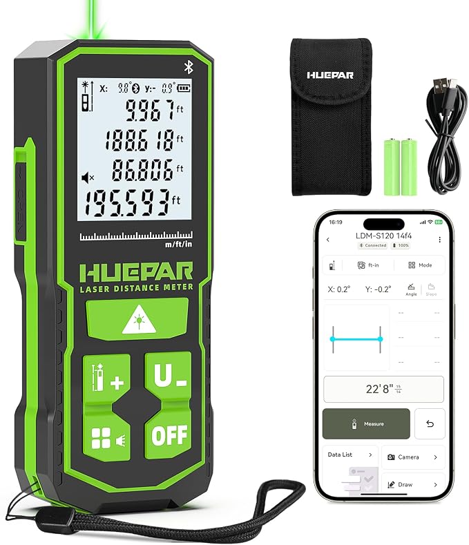 Huepar S60-G-BT Professional Bluetooth Laser Measuring Tool, 200ft | APP Control by Huepar