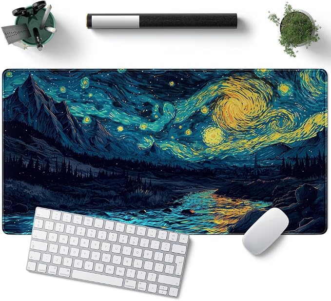 Misty Forest Desk Pad Mat Vincent Van Gogh XL Mouse Pad Gaming Playmat Large by YKJWW