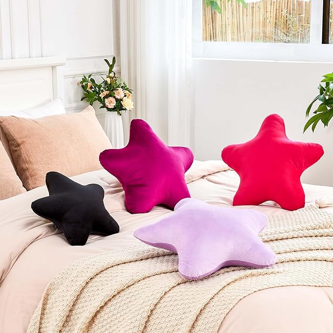 Fuchsia Star Throw Pillow, Cute Star Pillow Room Decor, Soft 14.9" Star Shaped Decorative Throw Pillow for Bedroom, Star Plush Floor Cushions Pillows