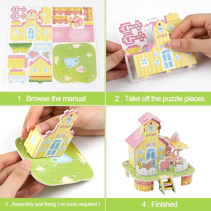 LOMIMOS 3D Cartoon Puzzles for Kids，6 House Building Kit Creative DIY Jigsaw - Image 4