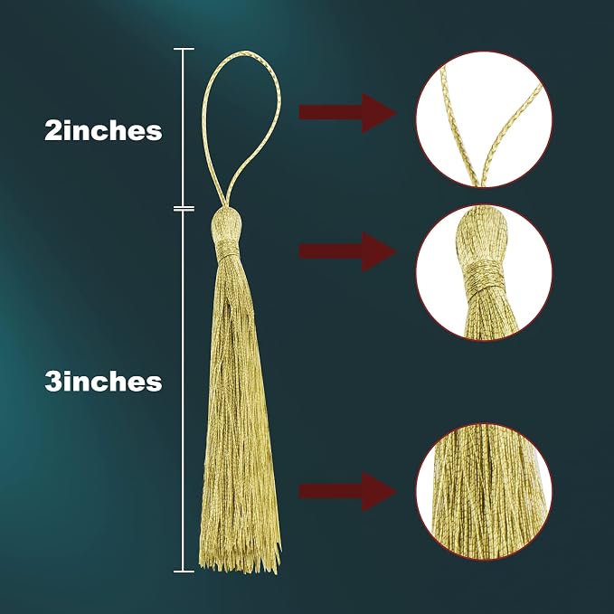 VAPKER Metallic Gold 100Pcs 13cm/5 Inch Bookmark Tassels - Image 4