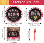 Tevxj 96 PCS BBQ Baby Shower Plates Napkins BabyQ Party Tableware It’s A Baby Q - Image 2