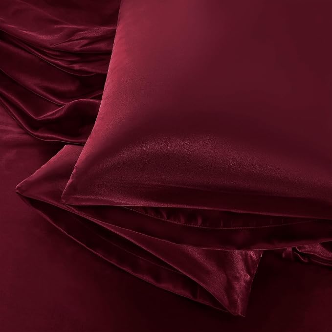 Aormenzy Satin Pillow Cases for Women Queen Size Set of 2, Burgundy Satin by Aormenzy