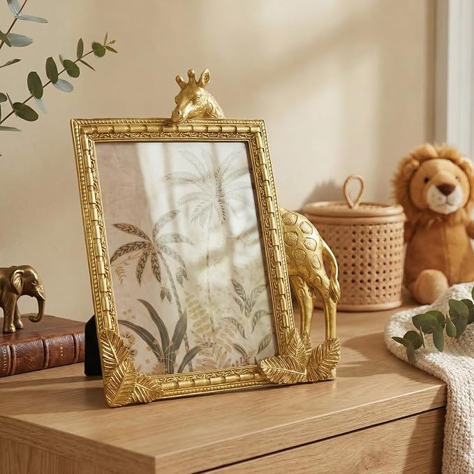 Cuspin 5x7 Gold Picture Frame, Ornate Vintage Resin Frames Decorative Giraffe - Image 2