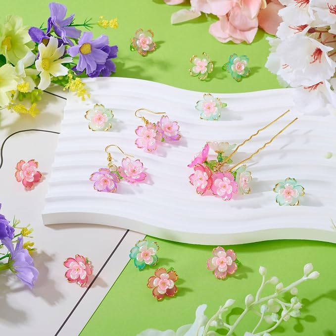 FASHEWELRY 30Pcs Transparent Acrylic Glass Flower Charms 18mm Colorful - Image 2
