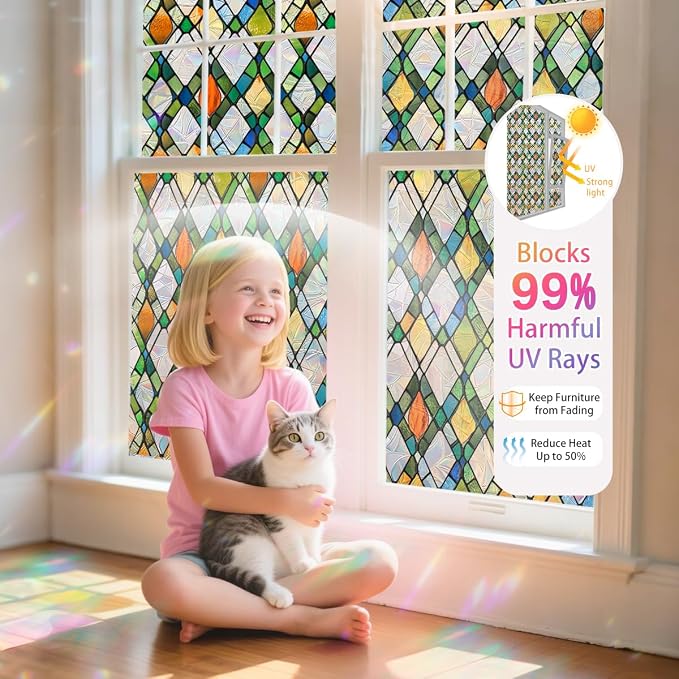 Lattice Stained Glass Window Film Static Cling - Image 5