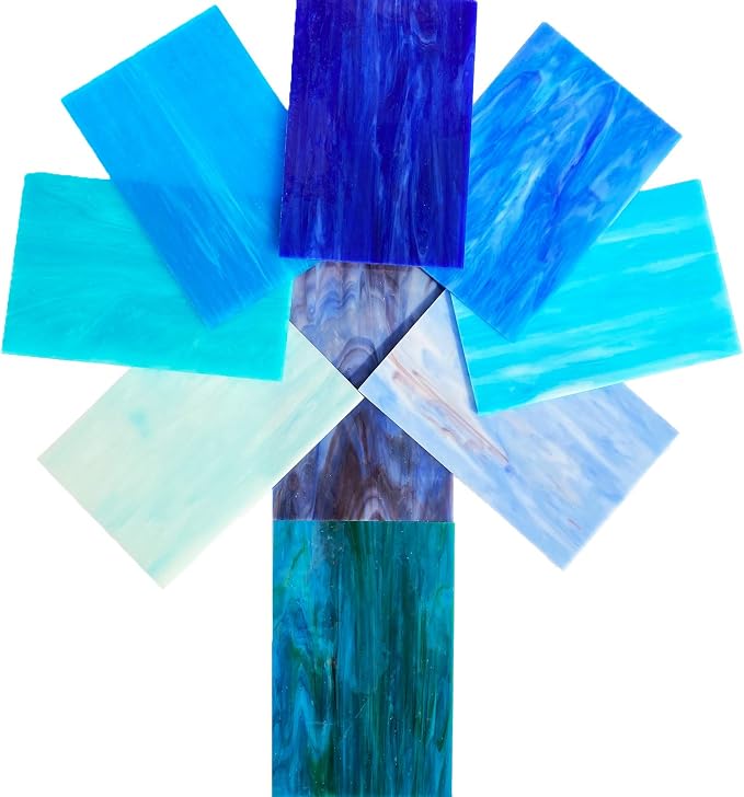 9 Pack Blue Stained Glass Sheets, 4 x 6 inch Mosaic Glass Stained Glass Supplies - Image 3